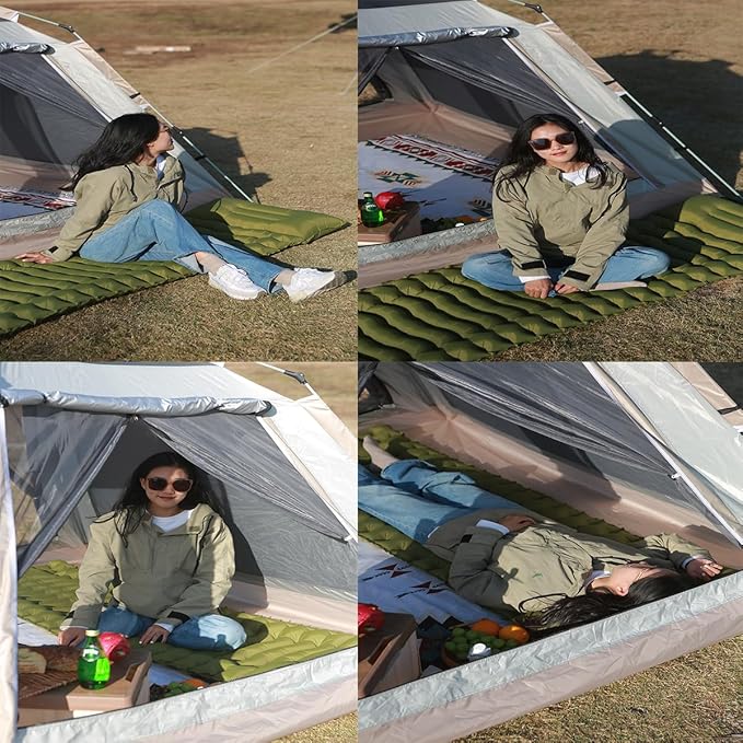 Camping Sleeping Pad, Ultralight Inflatable Sleeping Mat with Pillow, Compact Waterproof Camping Air Mattress, 77in x 27in x 3.54in Sleeping Mat for Traveling/Hiking (Green)