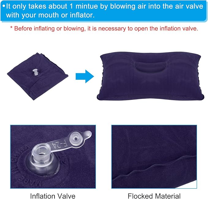 PATIKIL Inflatable Pillow, 2 Pack Ultralight Camping Travel Pillow Desk Rest Neck Support for Hiking Backpacking Office, Gray Dark Purple