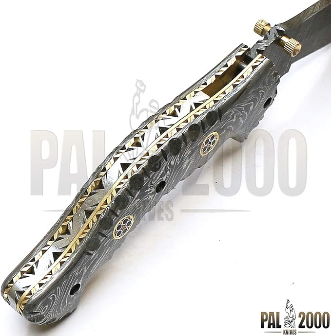PAL 2000 KNIVES FOL-9023 Handmade Custom Damascus steel folding pocket knife With Sheath