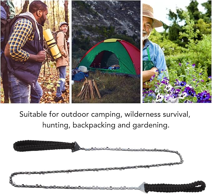 High Limb Rope Saw 48 In, Rope Chain Saw with Black Paracord, 64 Links, 3/8 Inch Cutter Chain, Folding Pocket Chainsaw for Wood-Cutting, Camping and Field Survival Gear