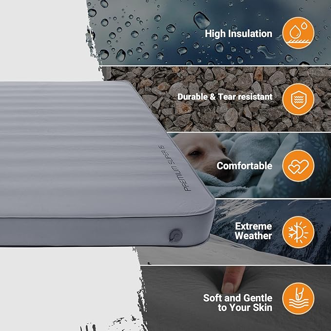 KingCamp Extra 5.9 INCH Thick Double Self Inflating Camping Mattress with 11 R-Value, Sleeping Pad Enlarge Foam Camping Pad, 4 Season Insulated Camping Mat for Tent, Car, Gray