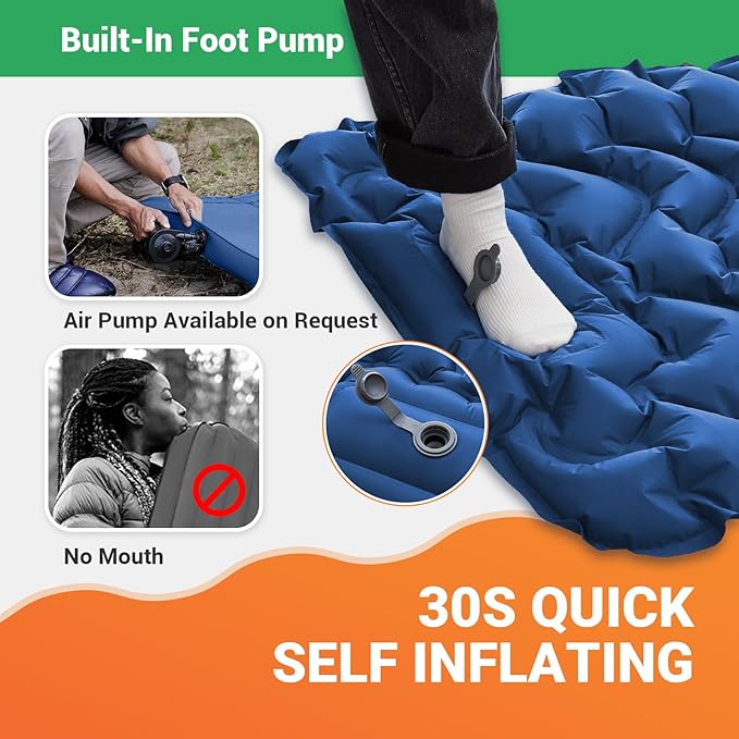 KingCamp Sleeping Pads for Camping, Self Inflating Camping Mattress with Built-in Foot Pump, Connectable Durable Inflatable Sleeping Mat with Pillow, Compact Camping Air Mattress for Camping Hiking