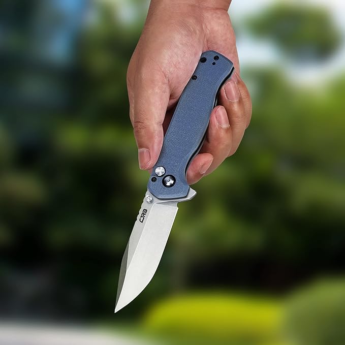 CJRB CUTLERY Folding Pocket Knife Chord(J1927) Flipper Button Lock EDC Gentleman Knife with AR-RPM9 Steel Blade and Gray Blue G10 Handle Foldable Outdoor Carry for Men Women Gift