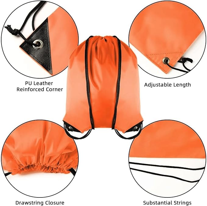 GoodtoU Nylon Drawstring Gym Bag - Cinch Sack Backpack for Sport, Traveling and Teams (60Pcs, Orange)