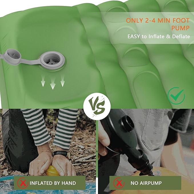 Double Sleeping Pad for 2 Person, Self Inflating Camping Mattress with Pillow, Portable Camping Bed Built-in Foot Pump for Backpacking, Hiking & Travel - Mat Carry Bag