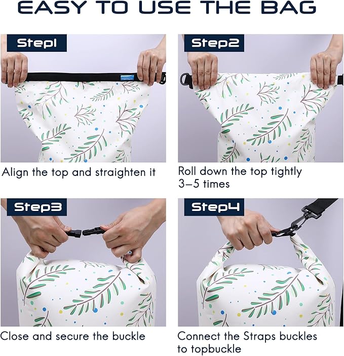 Haimont Waterproof Dry Bag Floating Dry Sack Roll Top Drybag Backpack for Kayaking, Rafting, Boating, Fishing with IPX8 Waterproof Phone Case, Palm Leaves, 40L