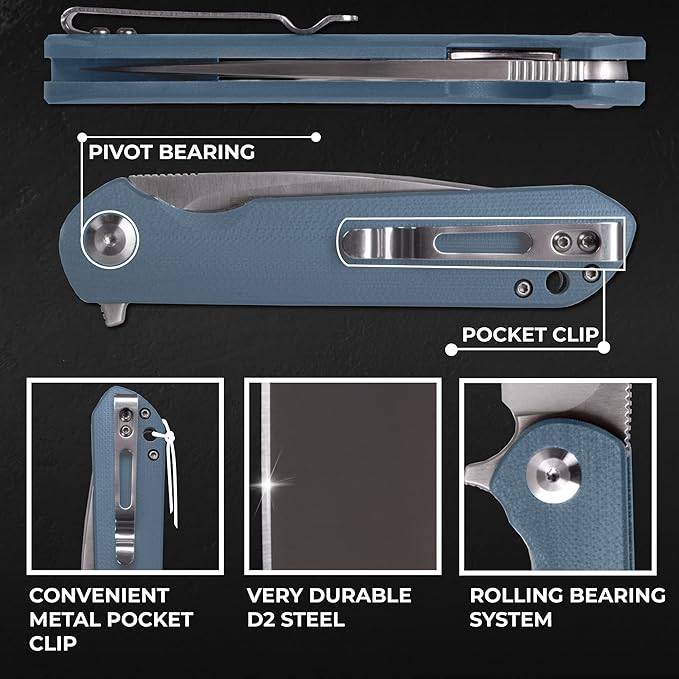 GANZO Firebird FH41 Pocket Folding Knife D2 Steel Blade G10 Handle Hunting Outdoor EDC Tool (Grey)