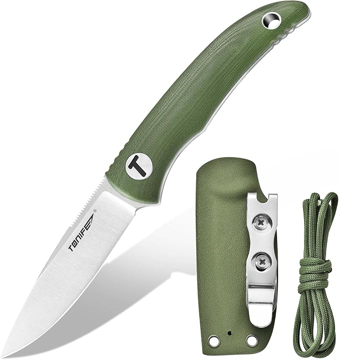TONIFE Nova 2.68'' Blade Mini Neck Knife Knife Full Tang Fixed Blade Knife with Kydex Sheath and Adjustable Paracord Lanyard for Camping Outdoor Survival Tool (Green+Satin)