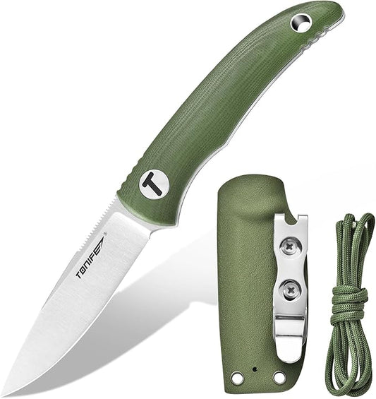 TONIFE Nova 2.68'' Blade Mini Neck Knife Knife Full Tang Fixed Blade Knife with Kydex Sheath and Adjustable Paracord Lanyard for Camping Outdoor Survival Tool (Green+Satin)