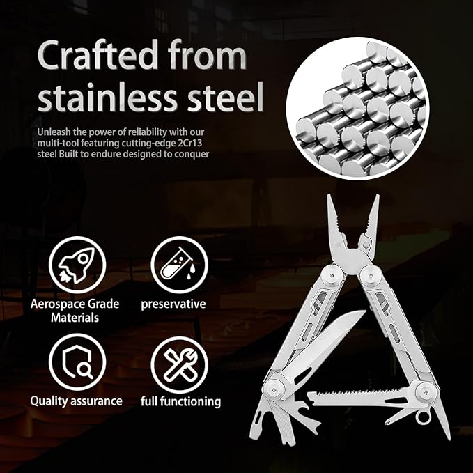 ARES Series 15-P Pocket Size Multitool with Premium Stainless Steel Pliers, Short Dagger, Black Luxury Gift Box