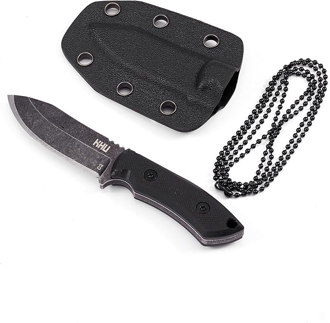 Neck Knife Fixed Blade EDC Knife - Knife Necklace Mini Knife Survival Knife Neck Knives - D2 Steel G10 Handle - Outdoor Hunting Camping Gear with kydex Sheath