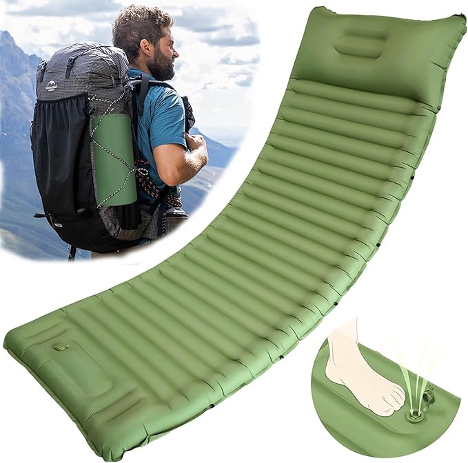 Sleeping Pad for Camping 4in Thick, Camping Air Mattress Pad Built-in Pump, Ultralight Camping Sleeping Pad Mat with Pillow, Inflatable Sleeping Pad Backpacking, Holds 440lbs, 40D+60D Nylon