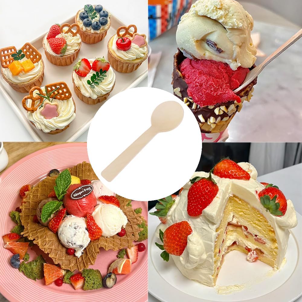 1000 Pcs mini wooden spoons 4-inch length,natural birch wood biodegradable utensils cutlery,mini wooden spoons for home or outdoor party., Wood color