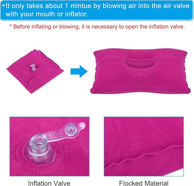 PATIKIL Inflatable Pillow, 2 Pack Ultralight Camping Travel Pillow Desk Rest Neck Support for Hiking Backpacking Office, Pink Dark Blue