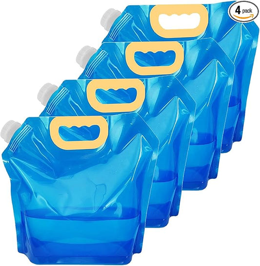 4 PCS Collapsible Water Container Bag 10L/2.6 Gallon, No-Leak Freezable Foldable Water Bottle, BPA Free Food Grade Plastic Storage Jug for Camping Hiking Travel Backpack Emergency Survival Kit