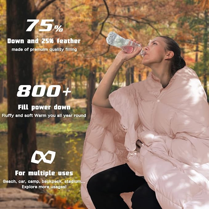 Down Camping Blanket,Puffy Down Blanket Packable Lightweight Down Throw Quilt Water-Resistant Outdoor Travel Blanket for Camping,Hiking,Stadium,Picnic,Car 50x77''Cherry Pink