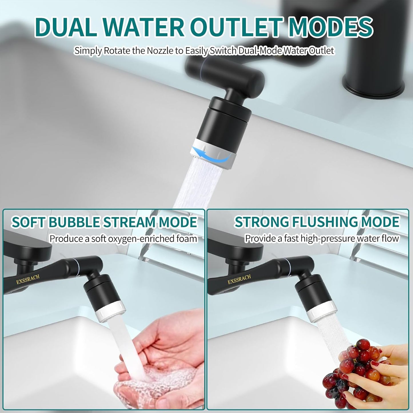 1440° Rotating Faucet Extender, Brass Multifunctional 1080°+ 360° Swivel Extension Robotic Arm Sink Aerator for Kitchen/Bathroom, 2 Water Outlet Modes, Black