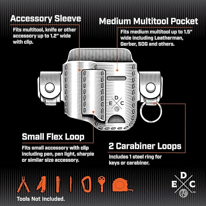 Pouch, Leather EDC Pocket Organizer for Belts fits Multitool, Knife, Keys and Small Flashlight - Compatible with Full Size Leatherman, Gerber, SOG Multitools - Burgandy