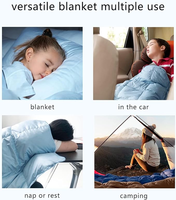 Mini Down Camping Blanket,Puffy Down Blanket Packable Lightweight Down Throw Quilt Water-Resistant Outdoor Travel Blanket for Camping,Hiking,Stadium,Picnic,Car 35x59''Blue