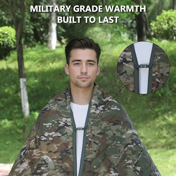 Woobie Blanket, Army Poncho Liner with Zipper, Military Sleeping Bag, with A Compression Carrying Bag, for Hiking, Camping, Outdoor Survival