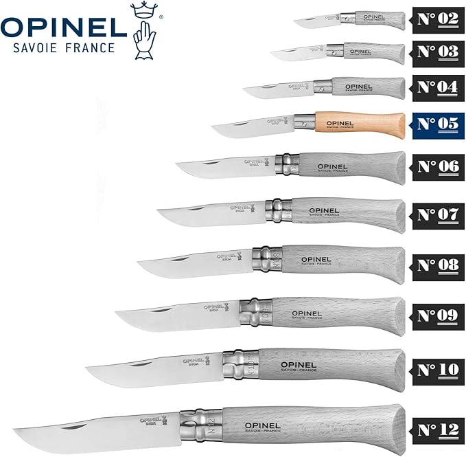 Opinel Stainless Steel INOX Folding Knife, Beechwood Handles, Smaller Sizes No.02 to No.05, Made in France (No.05)