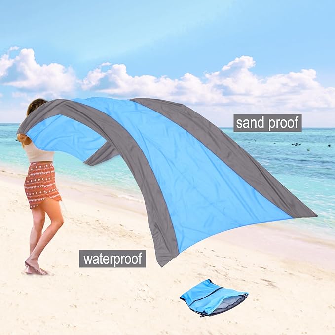 Beach Blanket Waterproof Sandproof,Large Oversized Sand Free Beach Mat,Portable Picnic Mat for Travel Camping Hiking Picnic, Lightweight & Durable Family Water Resistant Mat(Blue)