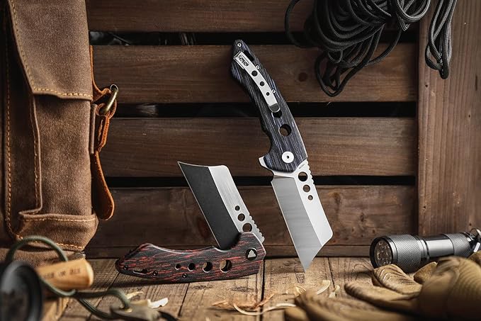 Folding EDC Knife for Men with Clip,Pocket Folded Knives for Outdoor Camping Hiking,3.7" PVD Coating Stonewash &Handle Satin 154CM Flipper Blade,Mensae-03RB