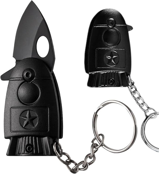Rocket Shaped EDC Knife, Cool Key Chain Knife, Pocket Knife with Stainless Steel Blade, Suitable for Wilderness Survival, Collection, Daily Use and Outdoor Travel (Black)