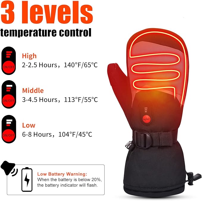 Heated Ski Gloves Mens Women Kids Mittens Electric Rechargeable Battery Gloves for Winter Skiing Skating Snow Camping Hiking Heated Arthritis Hand Warmer Gloves