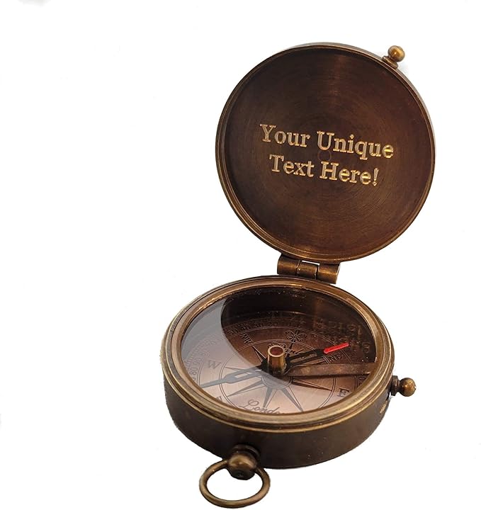 Stanley London Engraved Compass Personalized | Brass Pocket Compass Gifts for Men, Him, Son, Husband, Grandson, Boys | Engravable Antique Gift Compasses for Graduation, Baptism, Confirmation