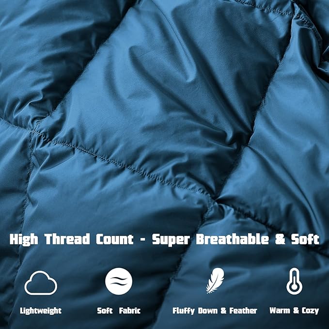 Mini Down Camping Blanket,Puffy Down Blanket Packable Lightweight Down Throw Quilt Water-Resistant Outdoor Travel Blanket for Camping,Hiking,Stadium,Picnic,Car39x55''Navyblue