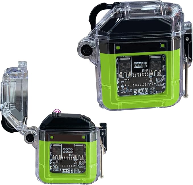 Waterproof Arc Lighter, Double Arc Flameless Plasma Lighter with Type C Charging Cord and Cord, LED Power Indicator Light, Electric Lighter for Indoor and Outdoor Camping and Cooking,IP56 Rated(Green)