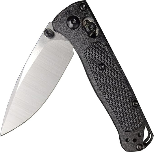 HUAAO Mini Bugout Folding Pocket Knife, Plain Edge, Thumb Stud Manual Open, Glass Reinforced Nylon Grivory Handle with Belt Clip for EDC Camping(440C blade)