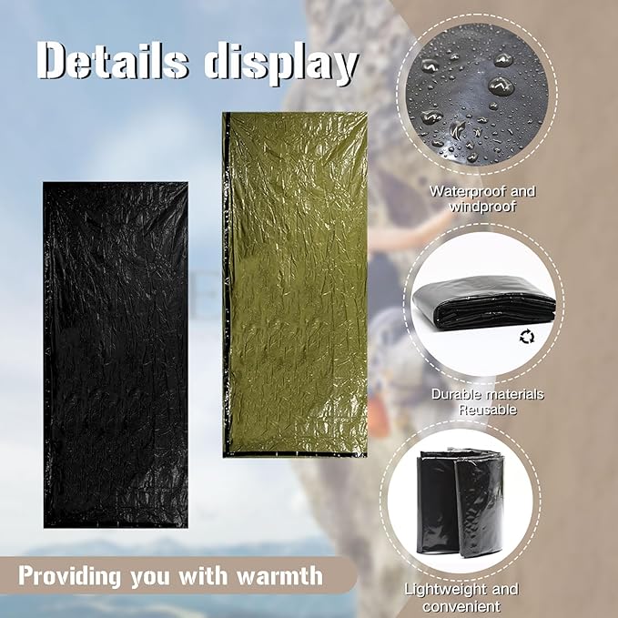 Emergency Sleeping Bags Portable Emergency Blankets Emergency Warm Sleeping Bags Waterproof Warm Life Bags with Whistles Foldable Outdoor Travel Camping Emergency Supplies