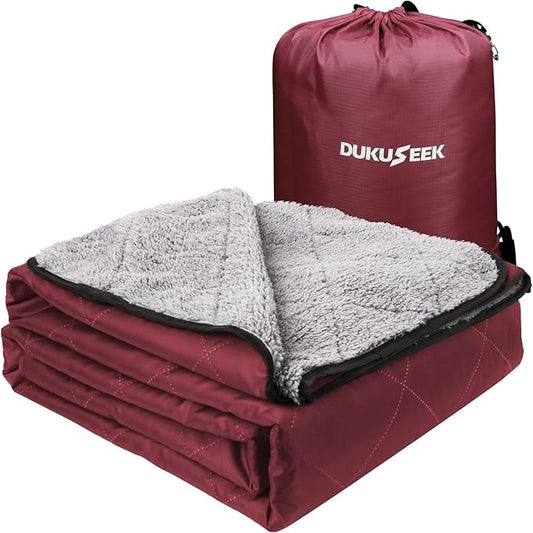 DUKUSEEK Outdoors Waterproof Throw Blanket with Hood, 79”x 59” Sherpa Fleece Stadium Windproof Blankets for Boat, Traveling, Camping, Football, Dogs, Outdoor Sporting Events-Machine Washable
