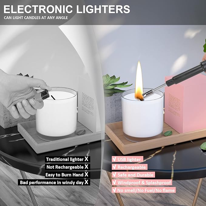 Long Lighter, Retractable Electric Lighters, Lgnition Port Can be Rotated 360°, Rechargeable via USB, lighters Suitable for Lighting Candles, barbecues, fireplaces, fire pits, etc