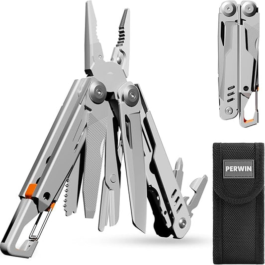 Multitool, 13-in-1 Stainless Steel Multi-Tool Pliers with Sheath, Safe Locking, Carabiner, Professional Pocket Tools for Fishing & Camping