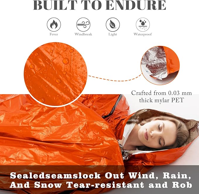 Emergency Sleeping Bags (2-Pack) Survival Sleeping Bag - Portable Thermal Sleeping Bags Bivy Sack, Mylar Emergency Blanket Survival Gear