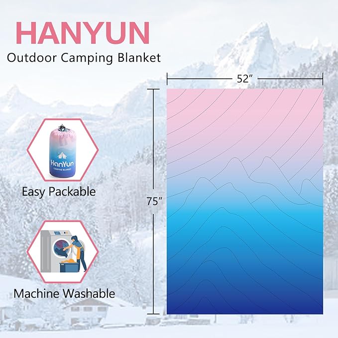 HANYUN Camping Blanket - Outdoor Travel Blanket, Waterproof Quilt for Camping, Stadium, Hiking, Beach Trips, Concerts& Festival - 52"x75" Mountains Quilting Blanket