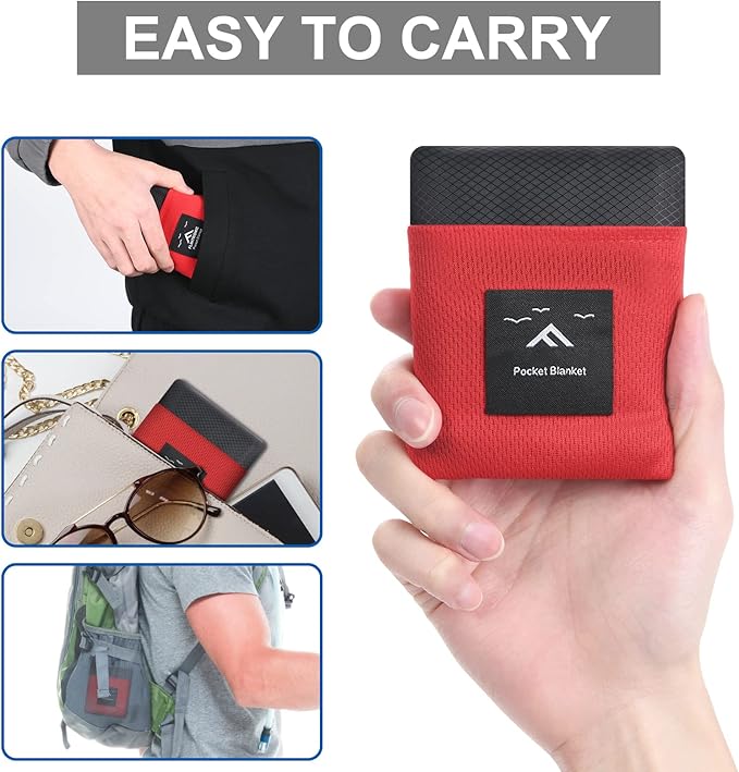 Ainiv Picnic Blanket, Mini Pocket Beach Mat 43.3 x 55.1IN (2-3 People) Foldable, Lightweight Waterproof Sand Free, Foldable Thin Ground Sheet for Outdoor Camping Hiking Travel - with Hand Strap