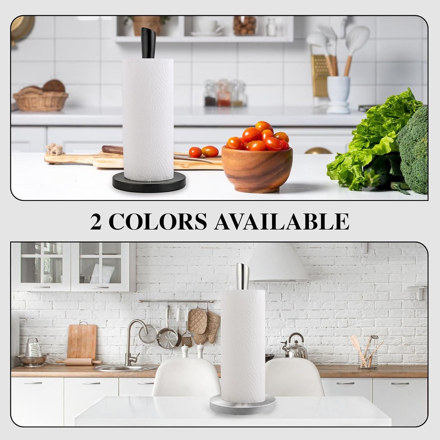 JOGREFUL Paper Towel Holder Stand, Stainless Steel Kitchen Paper Towel Countertop Stand with Streamline Body, Bathroom Organization for Family Standard Large Size Roll Paper, Black