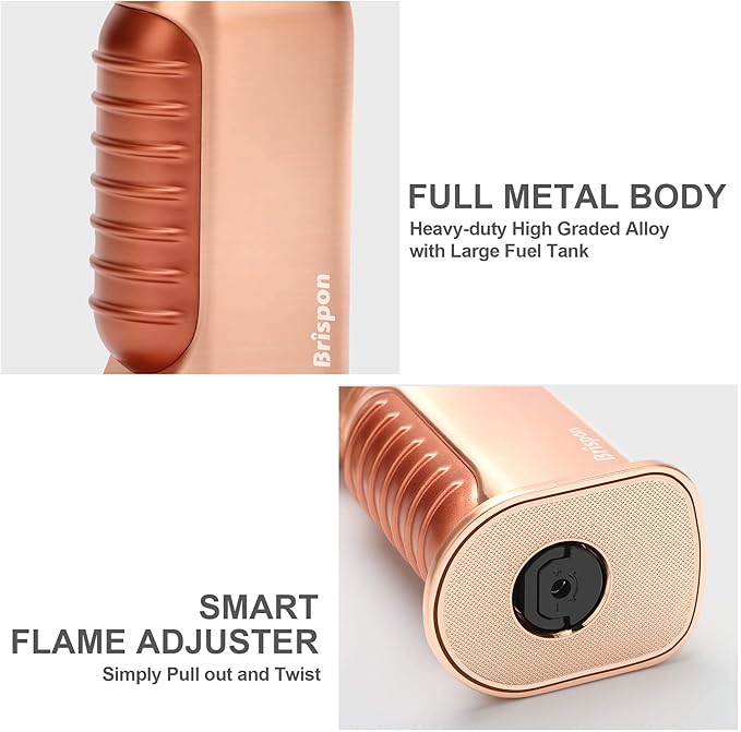 Torch Lighter, Quad 4 Jet Flame Windproof Butane Lighter with Safety Lock Adjustable Refillable Lighter for Kitchen Grill BBQ Candle Camping (Butane NOT Included) (Gold)