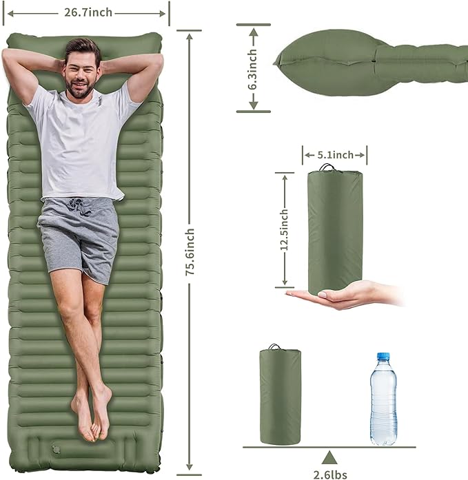 EULANT Self Inflating Camping Sleeping Pad with Pillow, Thick Inflatable Sleeping Pad with Built-in Pump, Ultralight Camping Air Mattress, Waterproof Sleeping Mat for Camping Backpacking Hiking Tent