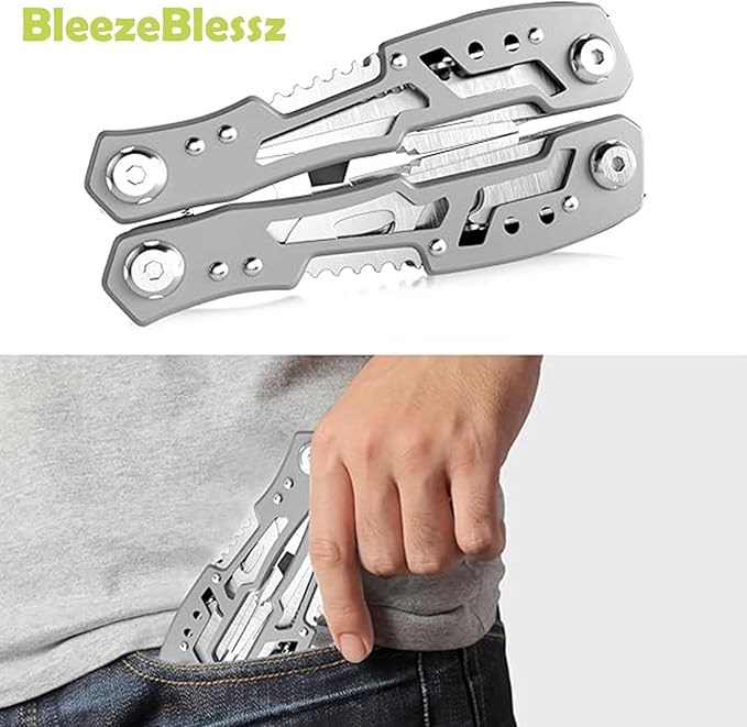 Multitool 20-in-1 Pliers and Knife Set with Mini Saw, 5-in-1 Hand Cord, Outdoor Camping Survival Multi-Purpose Tool, Hunting and Fishing, Silver Colour, Suitable for Giving as Gifts, Men, Women