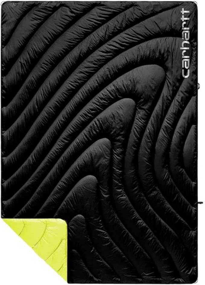 Rumpl Original Puffy Blanket - Warm Puffy Camping Blanket, 100% Recycled Polyester Insulation, Lightweight, Packable, Water-Resistant, Outdoor Puffer Blanket, 52"x75", Black/Lime