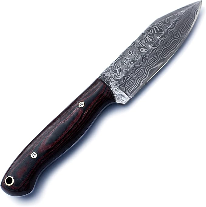 Handmade Damascus Steel Knife Bowie for Hunting,Survival,Camping,Bushcraft, and Fishing-Fixed Blade with Drop Point Full Tang Micarta Handle with Cowhide-Leather Sheath - WKD-771