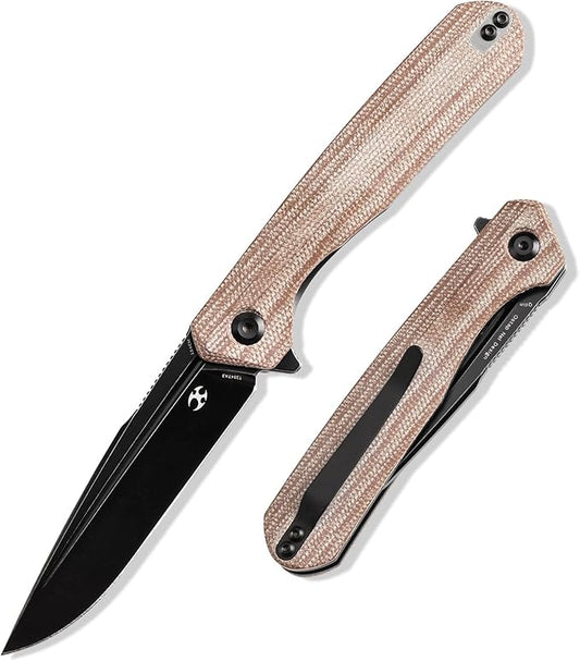 KANSEPT Qilin Pocket Folding Knives for Men EDC Camping Knife 3.24'' Blackwash 154CM Blade with Brown Micarta Handle T1047A3