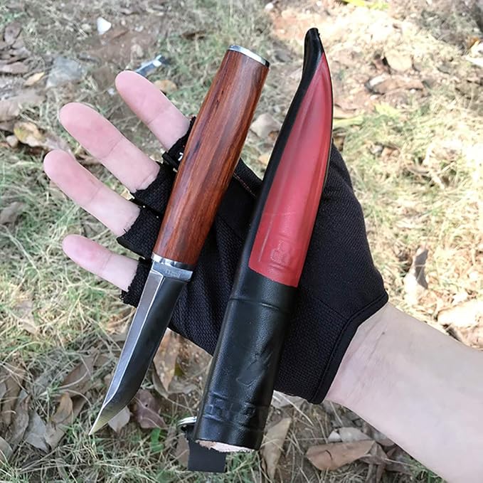 Fixed Blade Hunting Knife with Rosewood Handle Stainless Steel Outdoor Tools Gifts for Hunters and Outdoorsmen