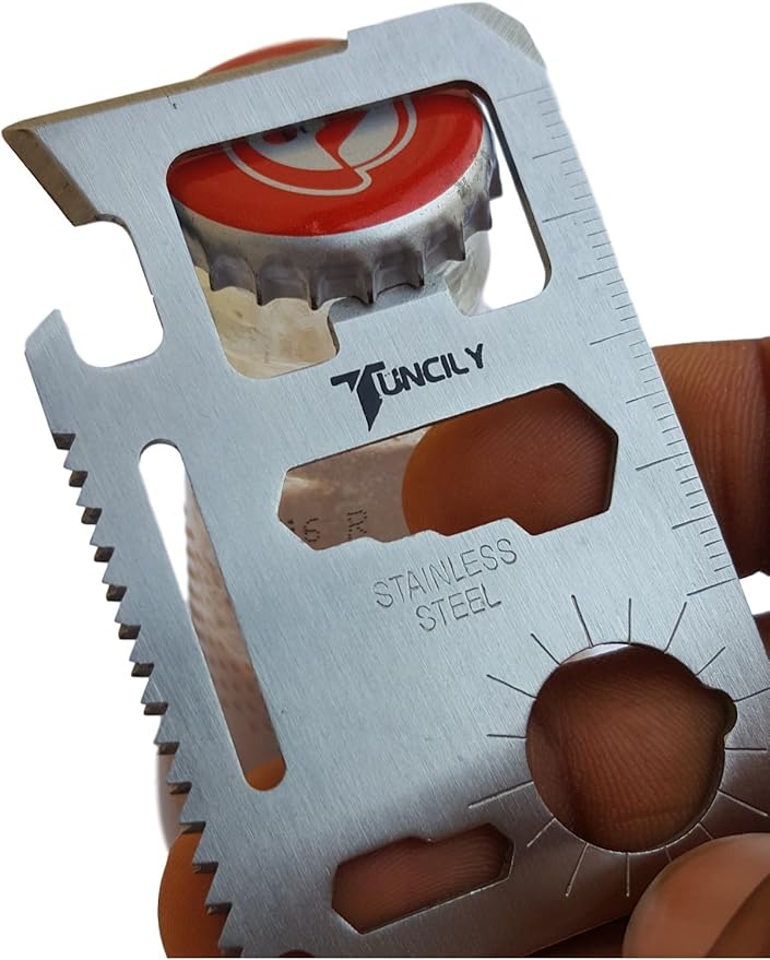 Survival Credit Card Multitool by Tuncily (Silver) - 11 in 1 Wallet Multipurpose Tool, Bottle Opener, Everyday Utility Tactical Multi Tool | Surprise Gift for All Occasions