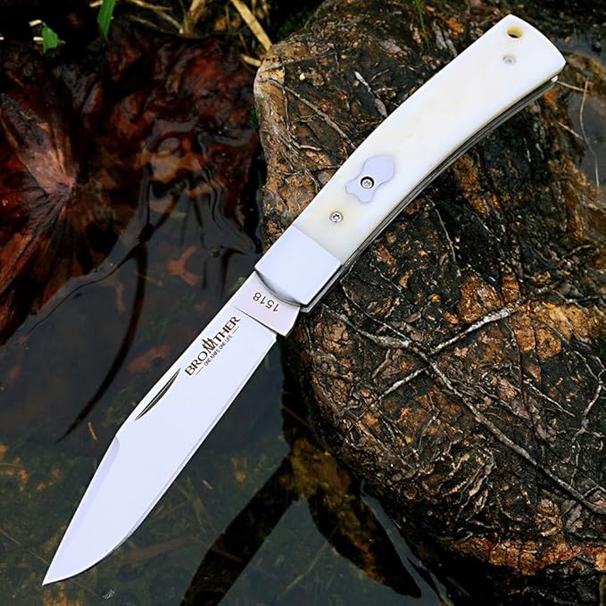 Watchman Brother1518 Slip Joint Knife Bone Grips Micarta Half Stop VG10 Pocket Knife (White Bone)